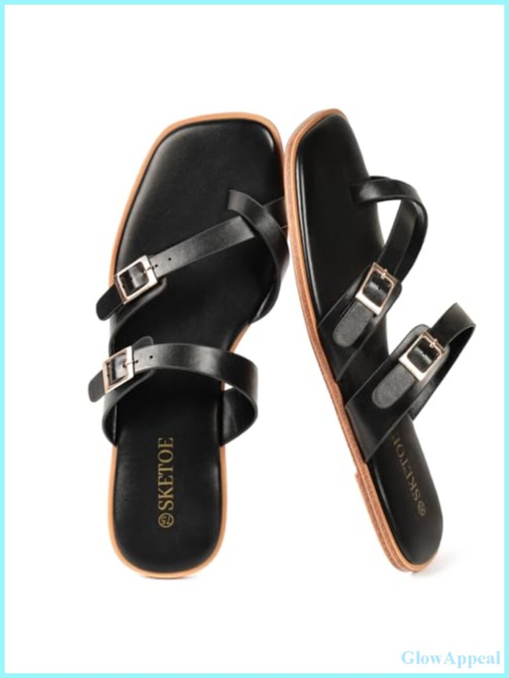 Women's Flat Slide Sandals Adjustable Strappy Faux Leather